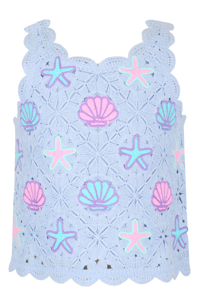 Zunie Kids' Crochet Seashell Sleeveles Top & Tulle Skirt Set, Alternate, color, Blue