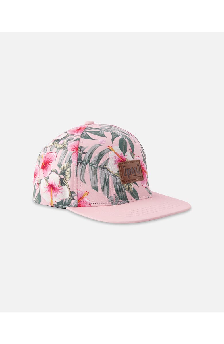 Deux par Deux Flat Brim Hibiscus Print Cap, Main, color, Pink Hibiscus Print
