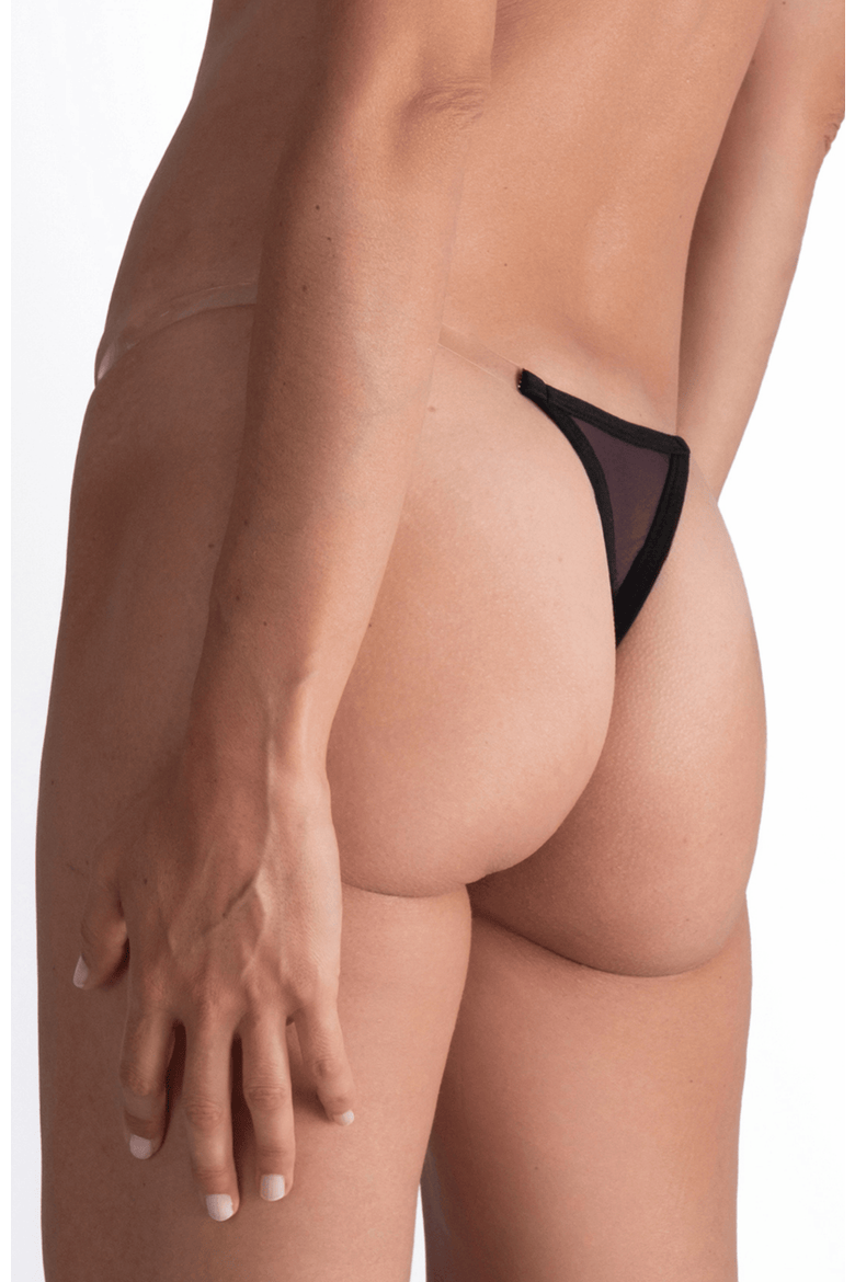 Lustrous Clear Strap Invisible Thong, Alternate, color, BLACK