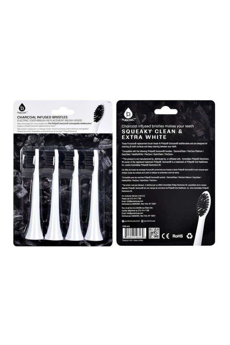 Charcoal Electric Toothbrush Replacement Heads, Main, color, White
