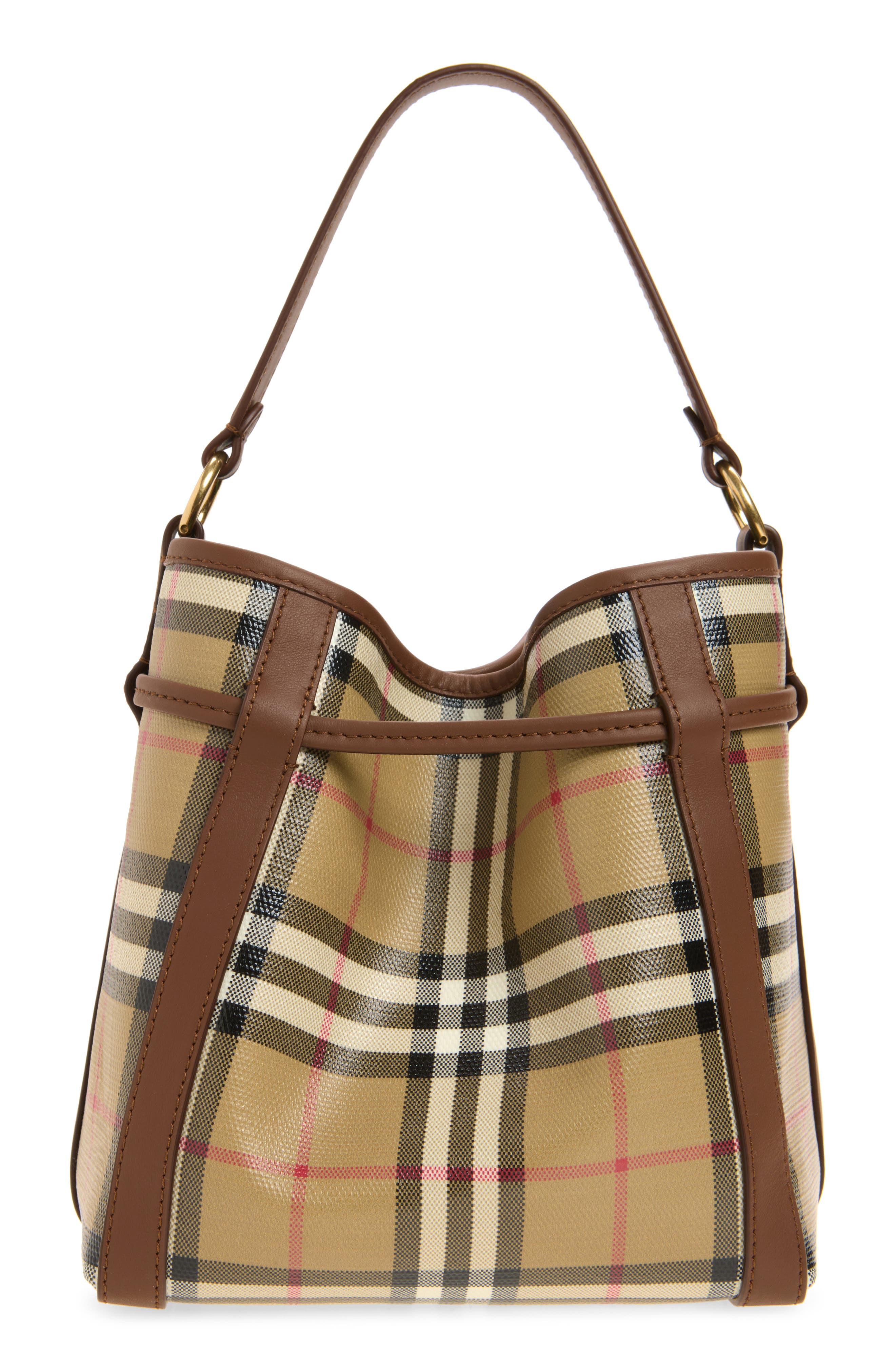 Burberry Mini Check Bucket Bag, Alternate, color, Archive Beige