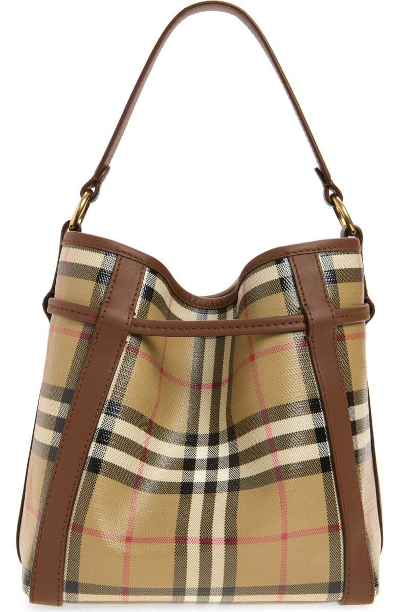 Burberry Mini Check Bucket Bag, Alternate, color, Archive Beige