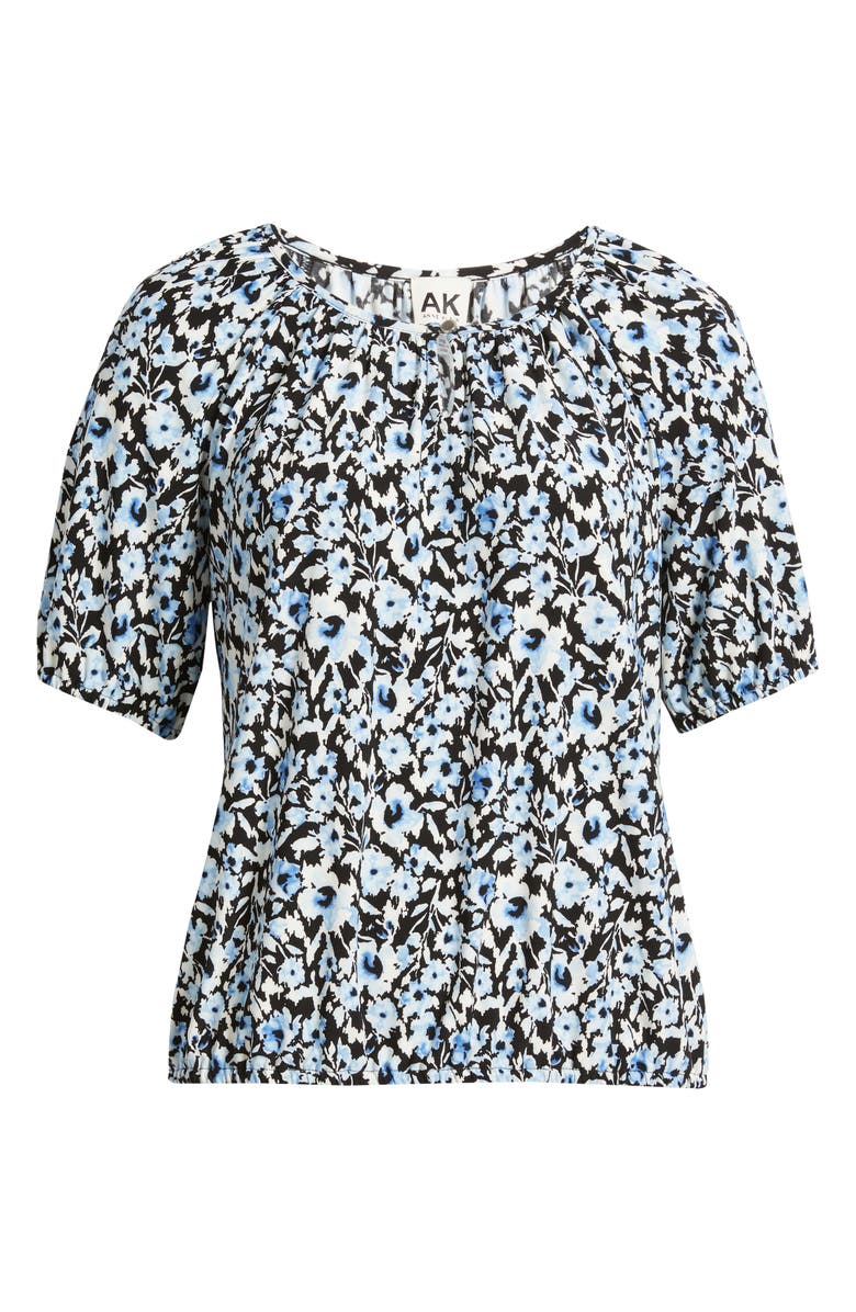 AK ANNE KLEIN Floral Peasant Top, Alternate, color, Blue Yonder Multi