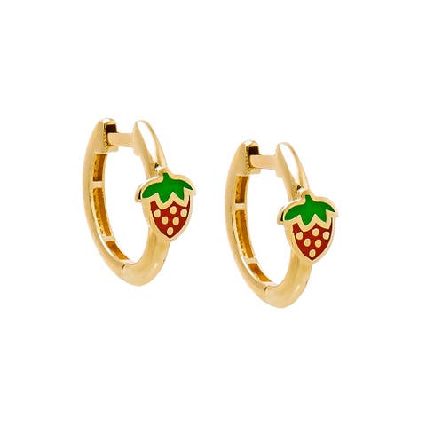 Kids Strawberry Huggie Earring 14K