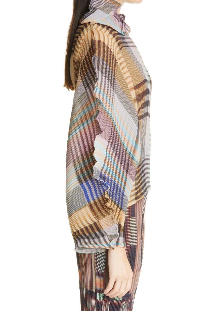 Julia Heuer Morena Check Plissé Pleated Bishop Sleeve Top, Alternate, color,