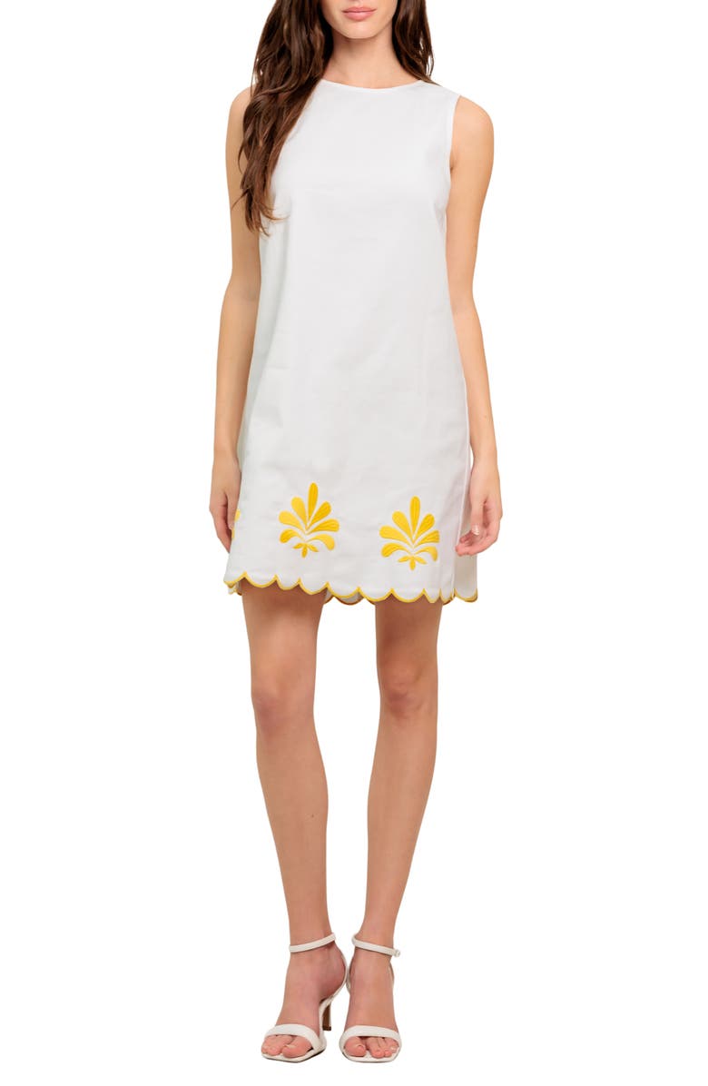 FLYING TOMATO Embroidered Sleeveless Shift Dress, Main, color, Off White