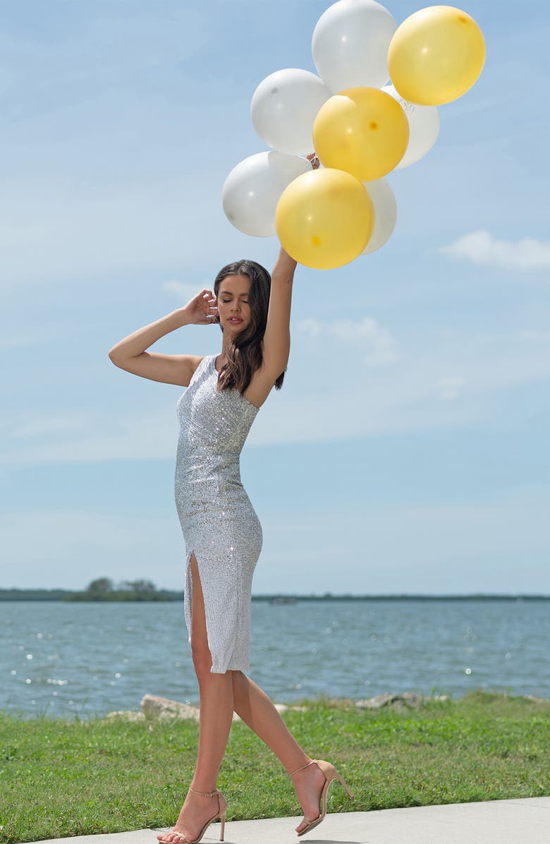 Dress the Population Palmer Sequin One-Shoulder Dress, Alternate, color,