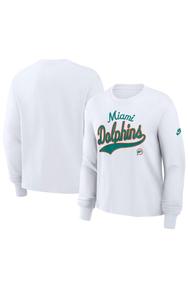 Nike Women's Nike White Miami Dolphins Essential Long Sleeve Boxy T-Shirt, Main, color, White