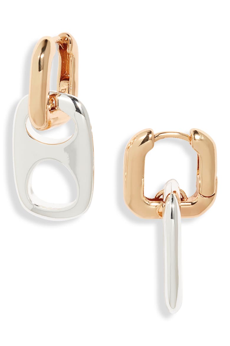 Pop Top Drop Hoop Earrings, Main, color, SILVER- GOLD