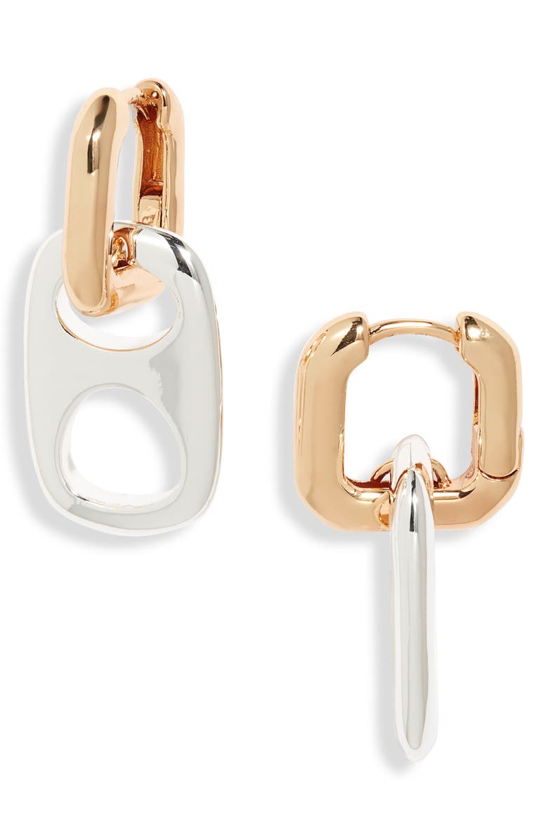 Open Edit Pop Top Drop Hoop Earrings, Main, color, Silver- Gold