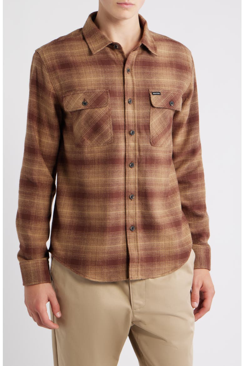 Bowery Plaid Flannel Button-Up Shirt, Main, color, CHOCOLATE/ KHAKI