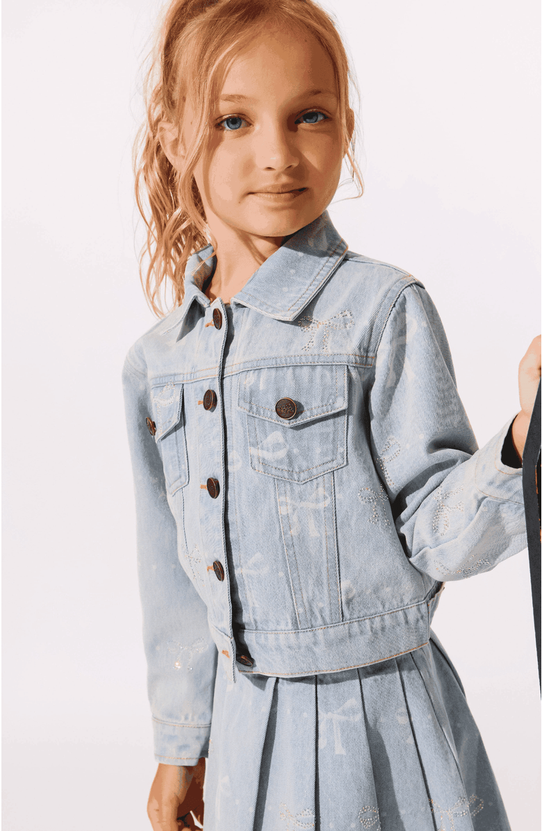 Lola + The Boys Sparkle Bows Denim Jacket, Alternate, color, Blue