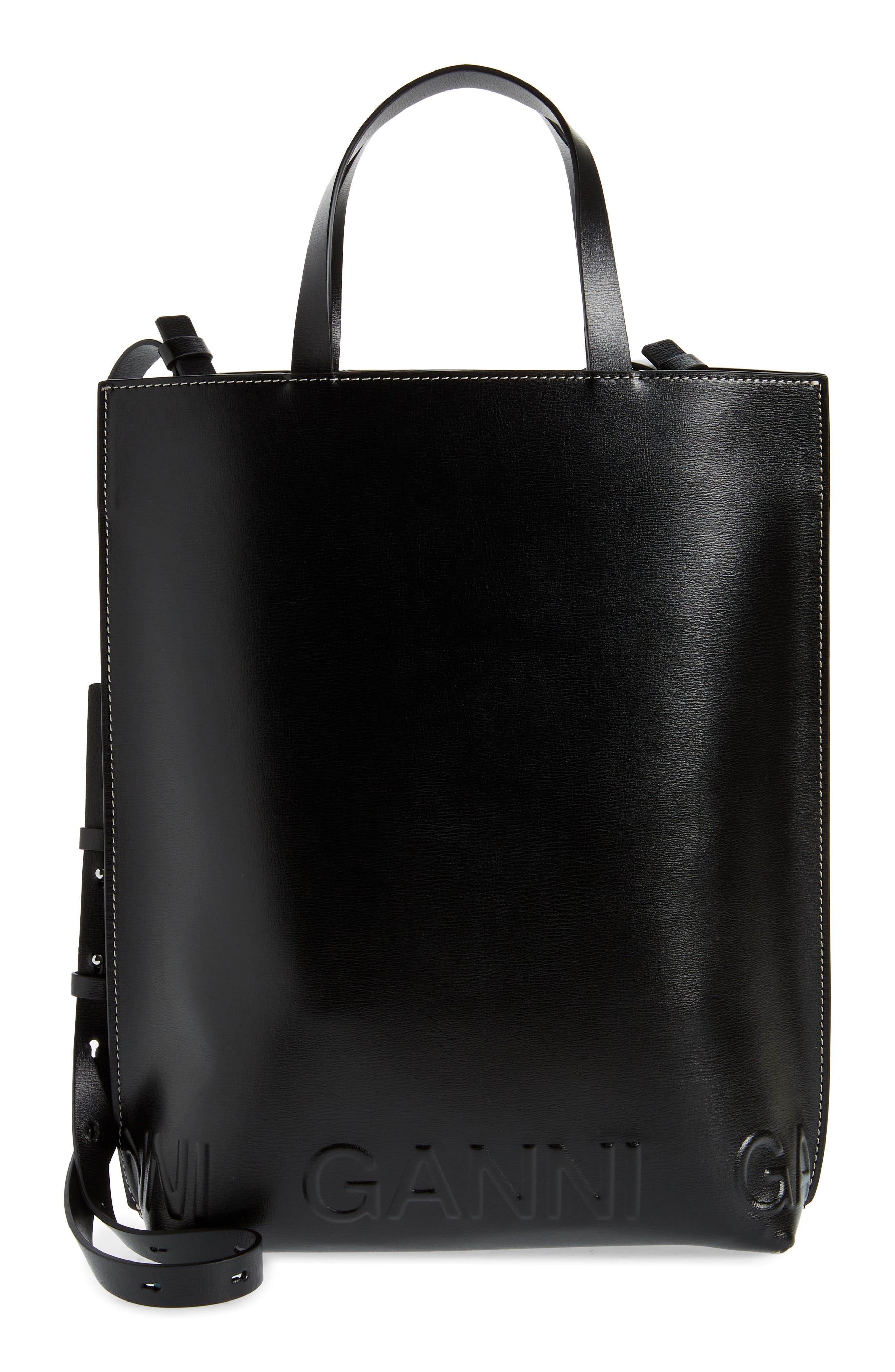 Ganni Medium Banner Recycled Leather Tote, Main, color, 