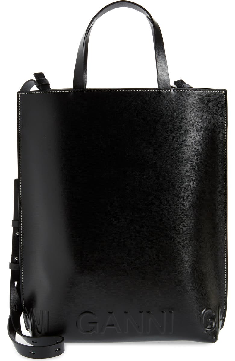 Ganni Medium Banner Recycled Leather Tote, Main, color,