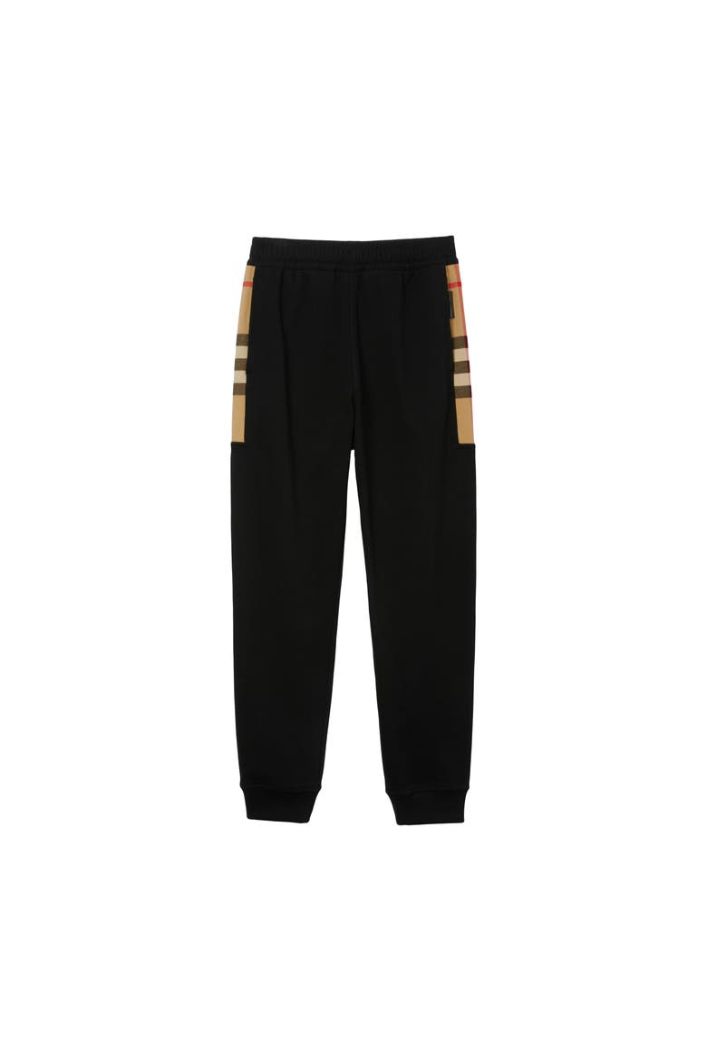 Check Panel Cotton Jogging Pants, Alternate, color, Black/archive beige