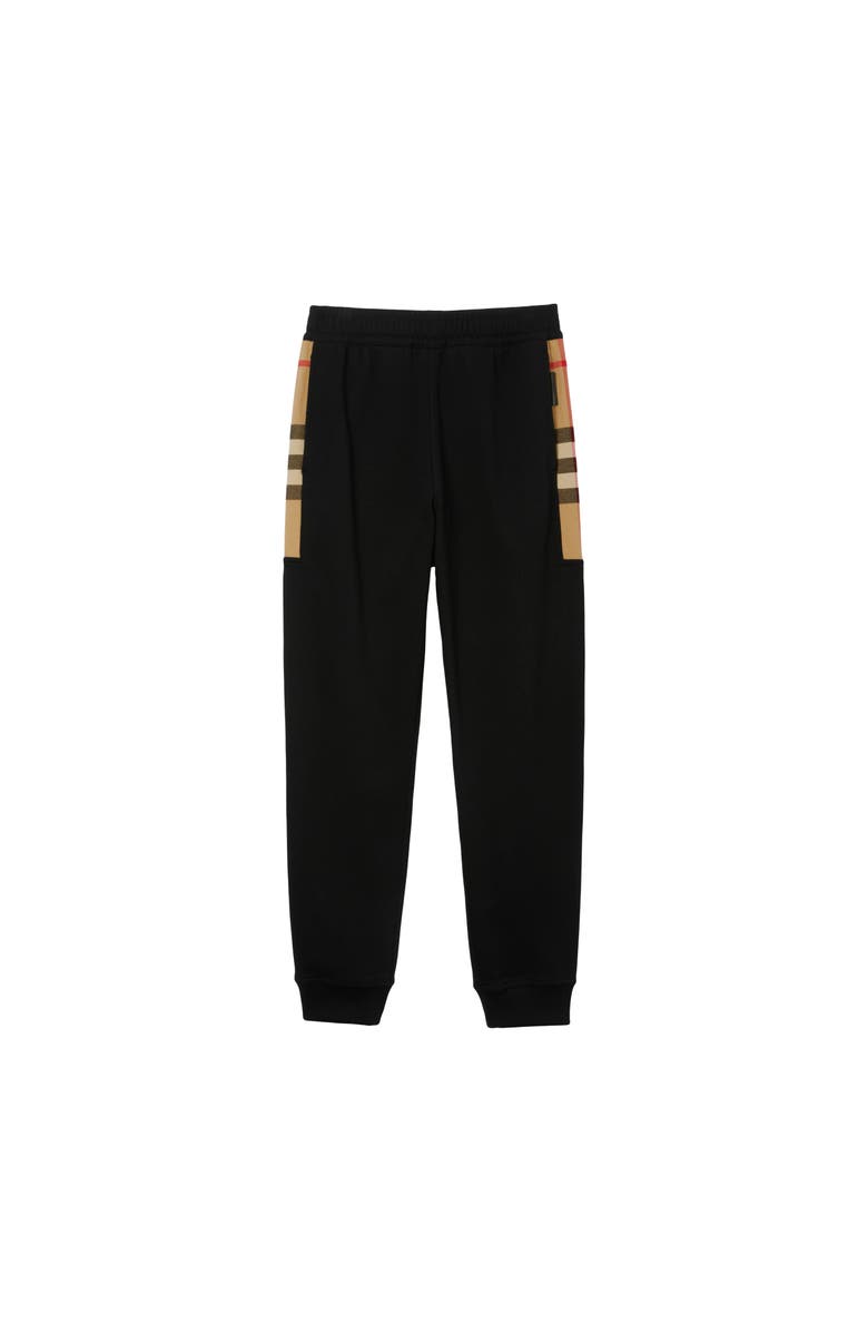 Burberry Check Panel Cotton Jogging Pants, Alternate, color, Black/Archive Beige