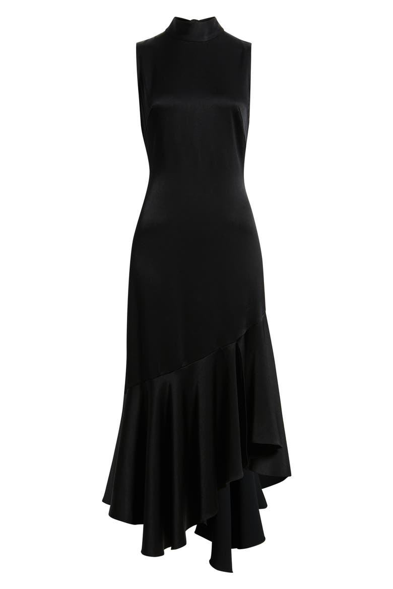 Jenkins Sleeveless Satin Maxi Dress, Alternate, color, BLACK