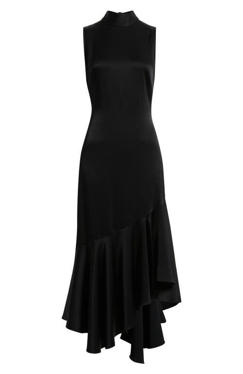 Kobi Halperin Jenkins Turtleneck High-low Flounce Midi Dress In Black
