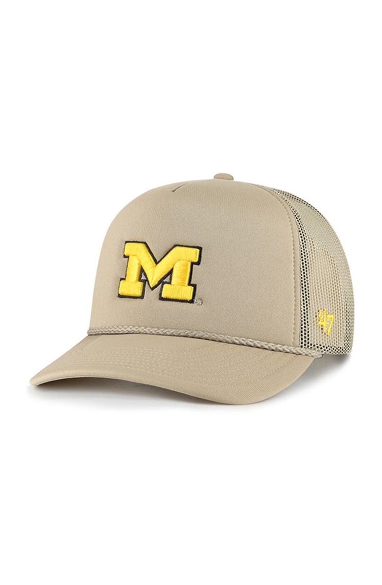 '47 Men's '47 Khaki Michigan Wolverines Foam Front Mesh Trucker Snapback Hat, Main, color, Khaki