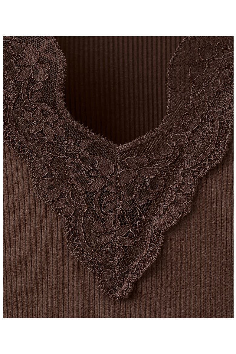 Lace Trim Rib Knit Crop Top, Alternate, color, BROWN