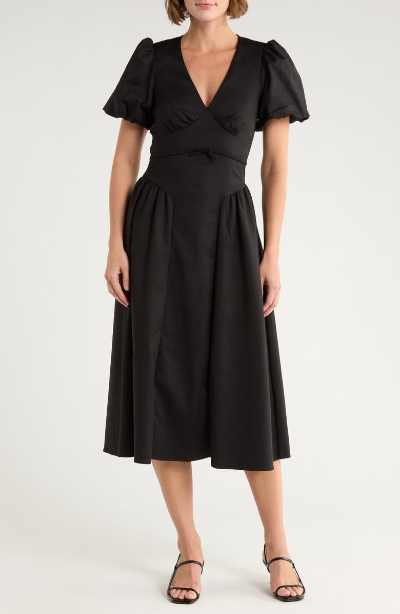 ASTR the Label Puff Sleeve Fit & Flare Midi Dress, Main, color, Black