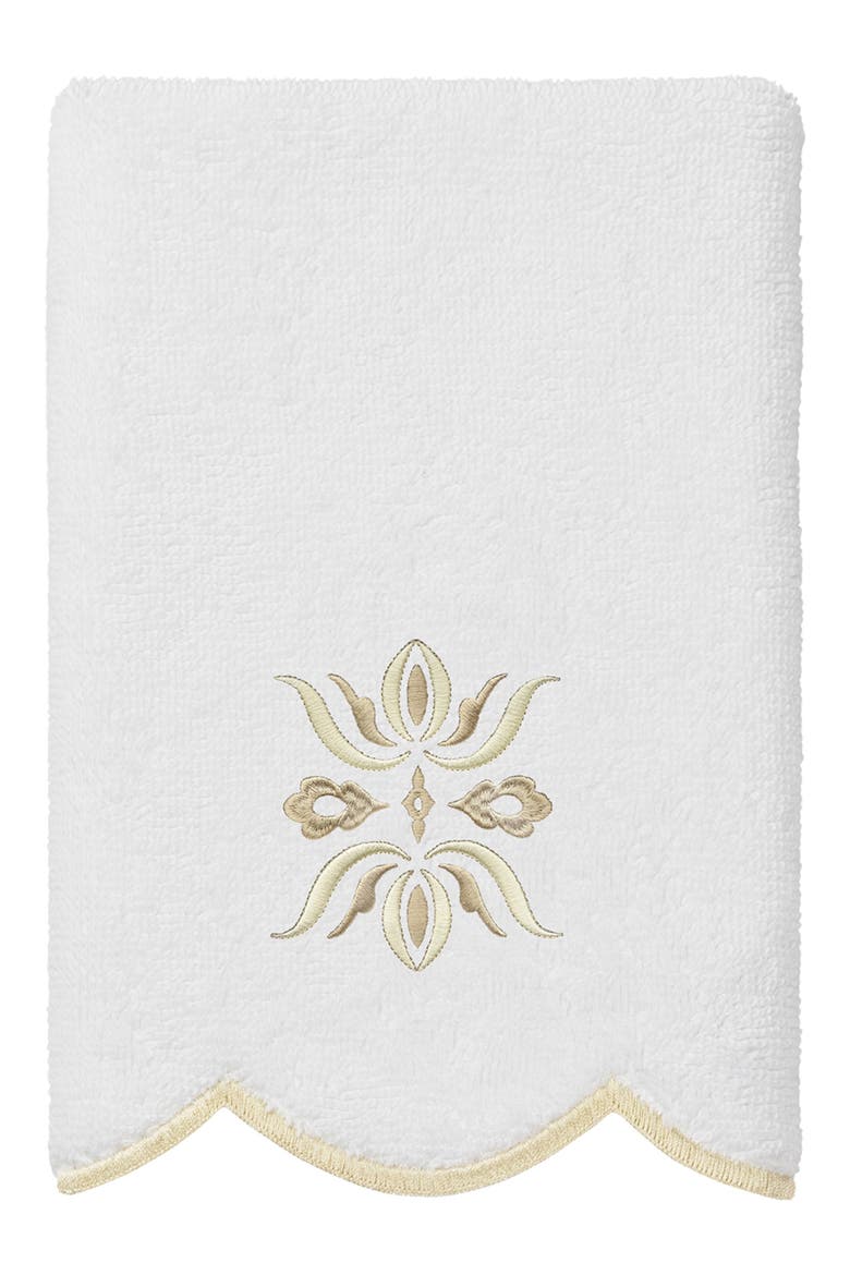 Flower Crest Scallop 3-Piece Towel Set, Alternate, color, WHITE/ BEIGE
