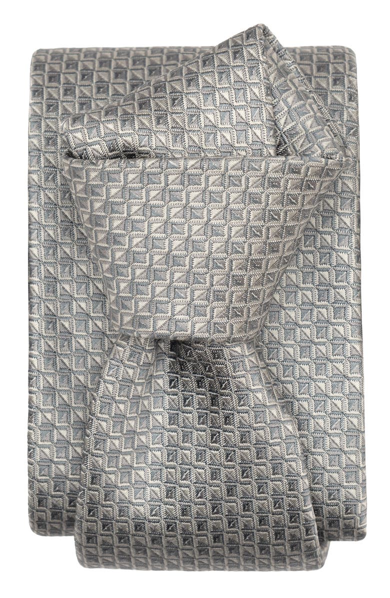 Elizabetta Brunelli - Extra Long Silk Jacquard Tie for Men, Alternate, color, Steel Grey
