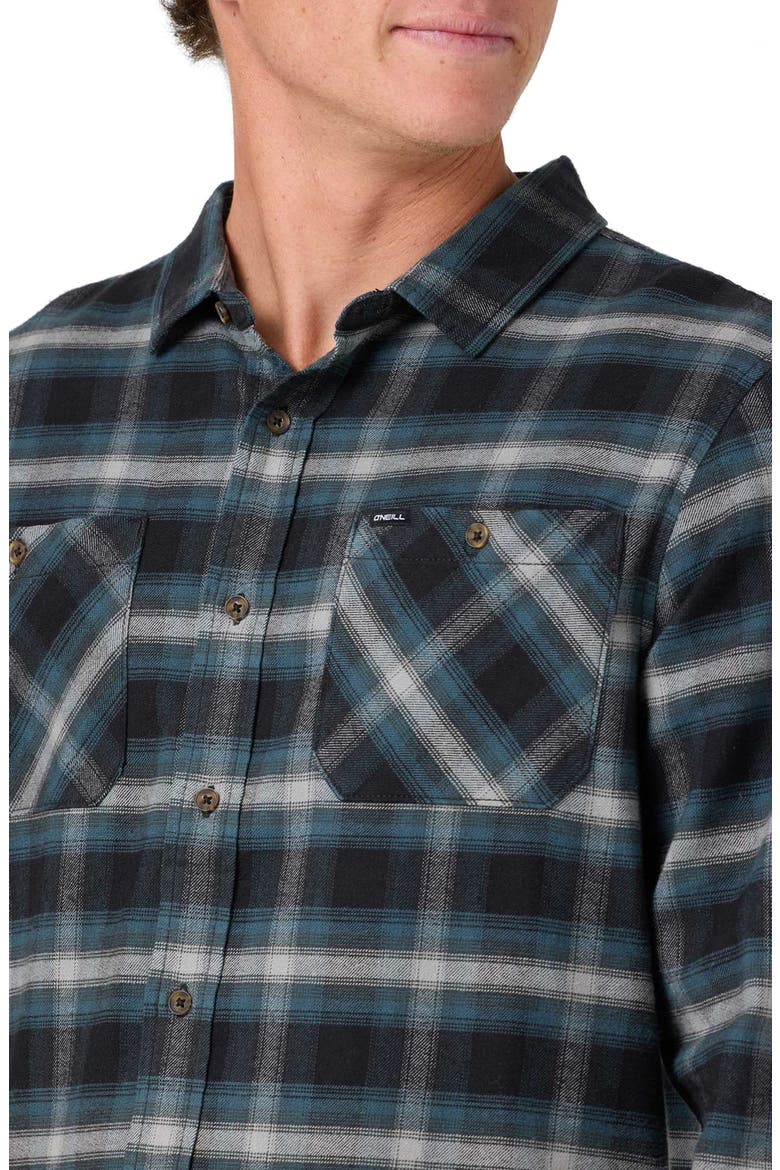 Coastline Plaid Stretch Cotton Flannel Button-Up Shirt, Alternate, color, BLACK