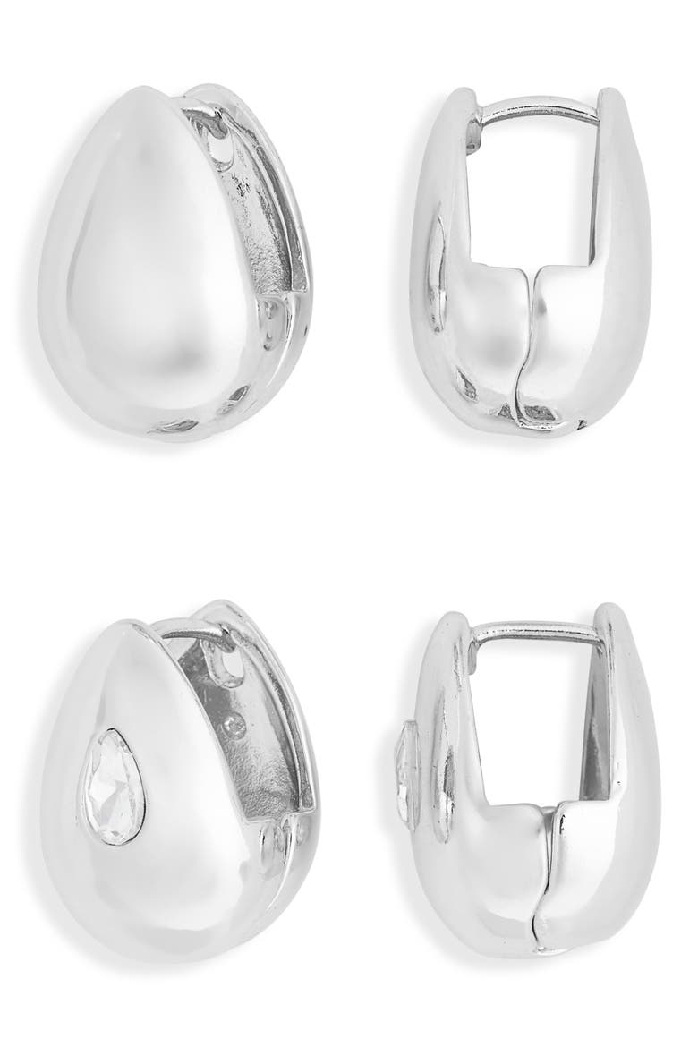 2-Pack Assorted Teardrop Huggie Hoop Earrings, Main, color, SILVER