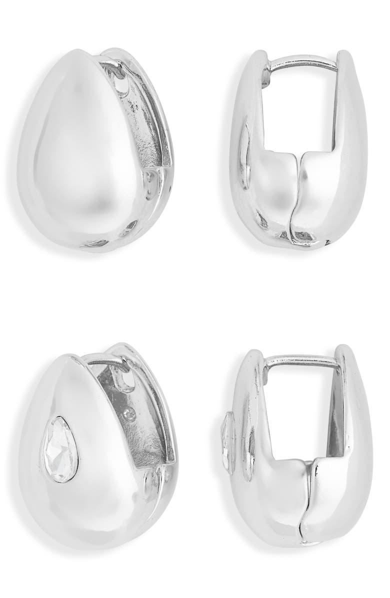 Leith 2-Pack Assorted Teardrop Huggie Hoop Earrings, Main, color, Silver