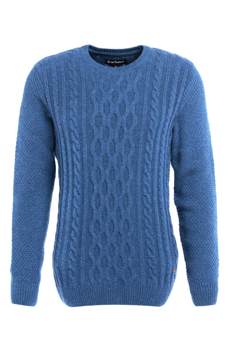 Barbour Essential Chunky Cable Crewneck Wool Blend Sweater, Alternate, color, Denim Marl