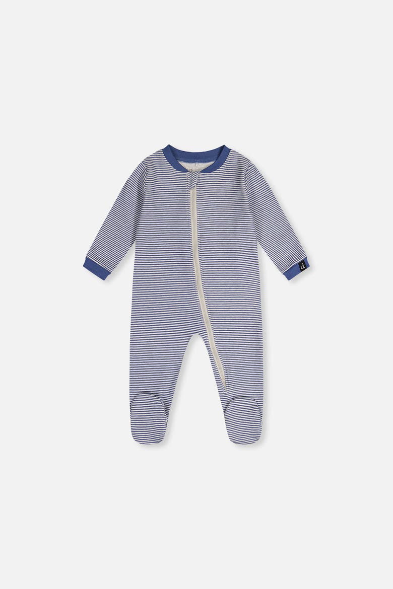 Stripe Organic Cotton Front Zipper Footed One Piece Pajama, Main, color, Blue Printed Stripes