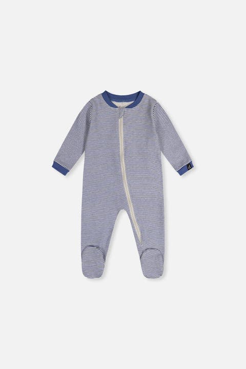 Stripe Organic Cotton Front Zipper Footed One Piece Pajama