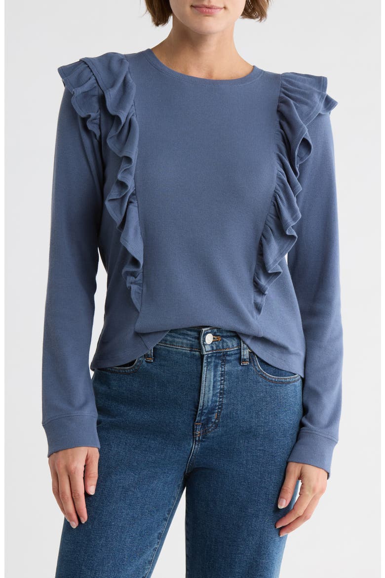 Ruffle Shoulder Knit Top, Main, color, BLUE VINTAGE