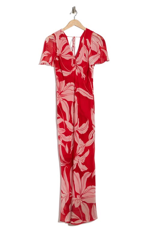 Parker Flutter Sleeve Tie Back Maxi Dress In Red