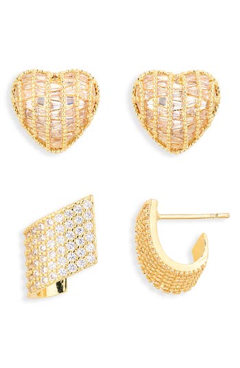 Cara Set Of 2 Pavé Crystal Stud Earrings In Gold