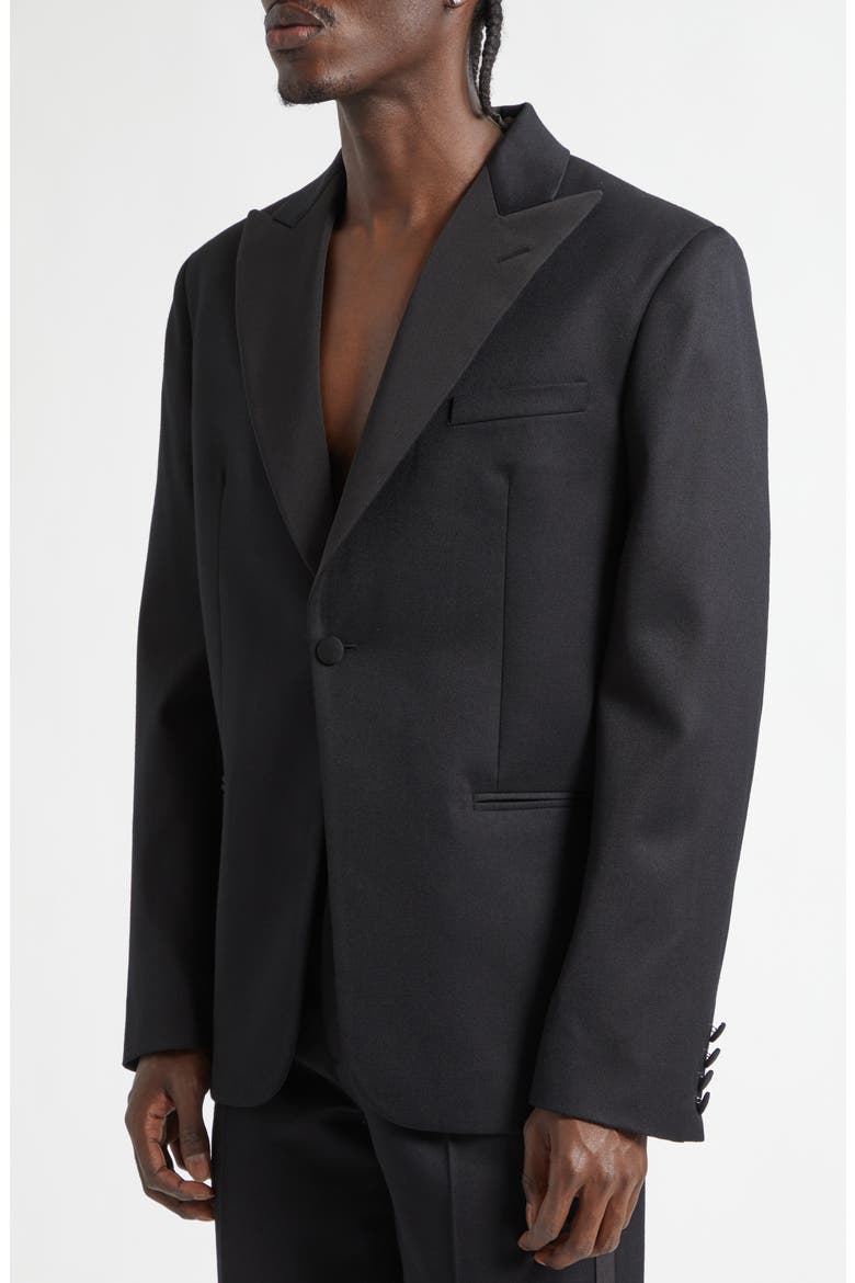 Peak Lapel Black Wool Tuxedo Jacket, Alternate, color, BLACK