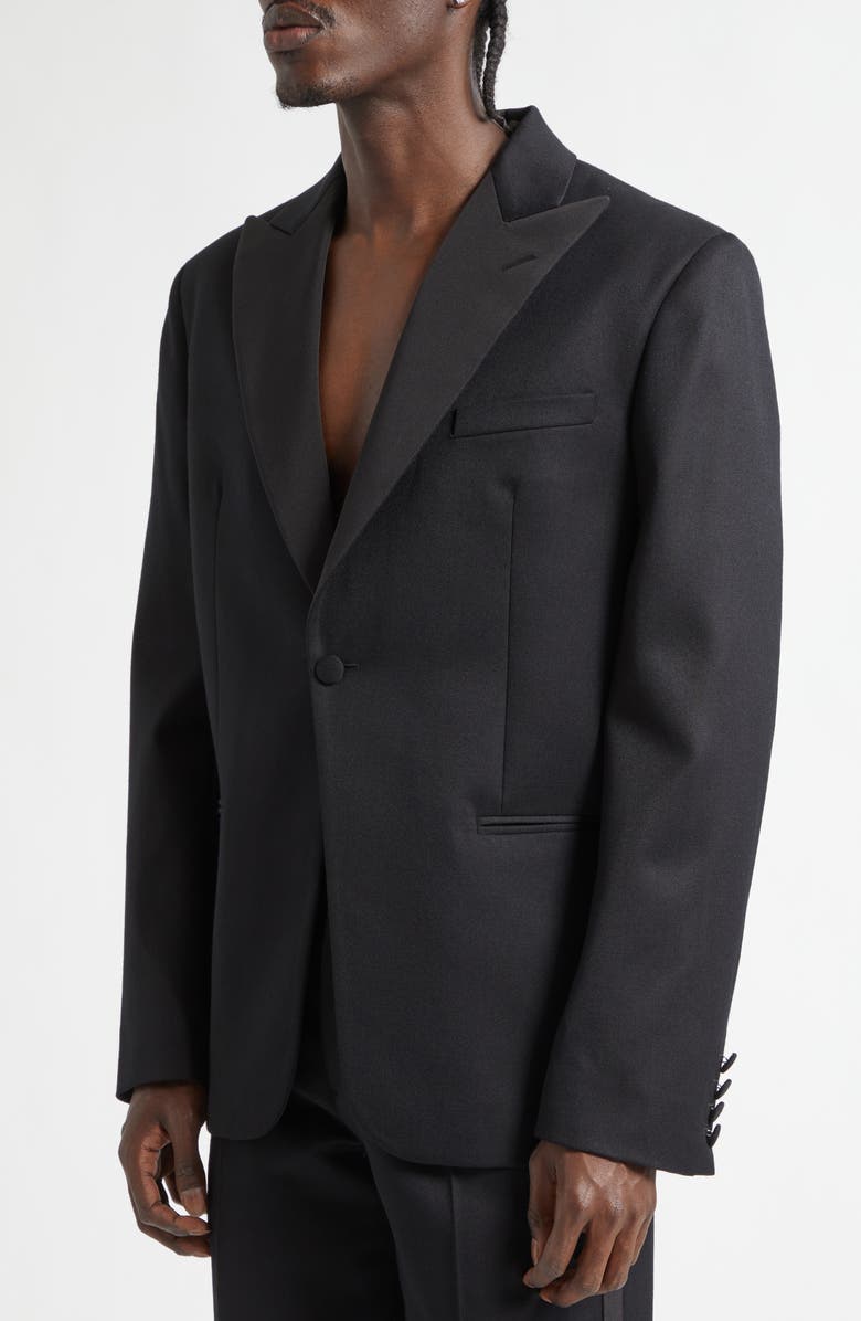 JW Anderson Peak Lapel Black Wool Tuxedo Jacket, Alternate, color, Black
