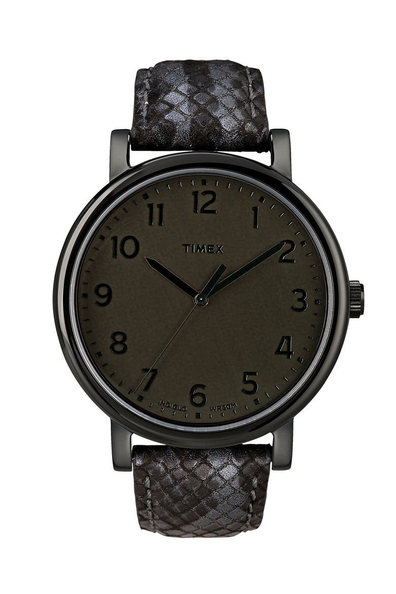 'Easy Reader' Leather Strap Watch, Main, color, BLACK