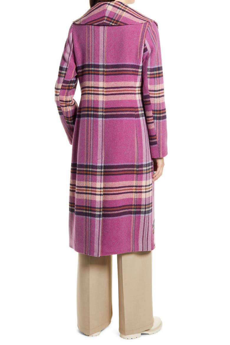 Plaid Shawl Collar Double Breasted Coat, Alternate, color, FUSCHIA PLAID