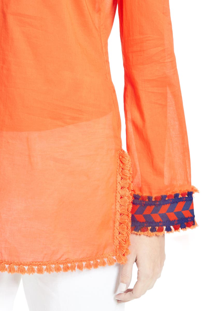 Tory Burch Tory Embellished Sheer Poplin Tunic, Alternate, color,