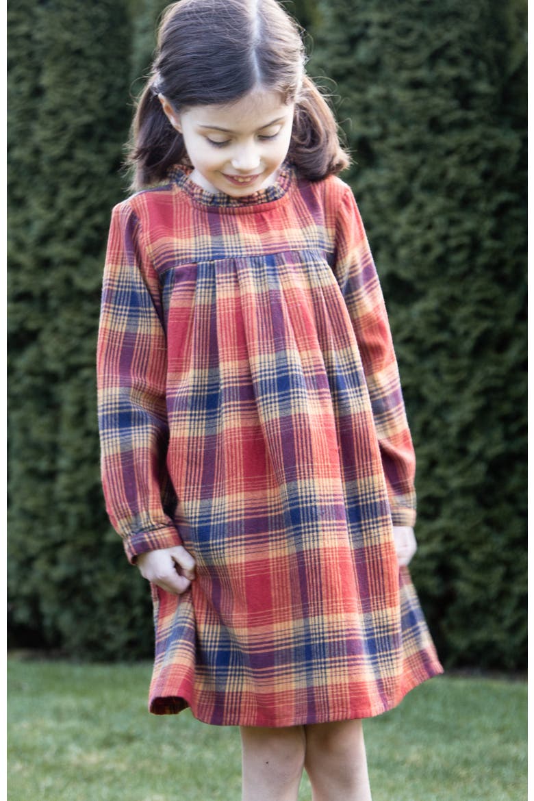 Girls' Long Sleeve Plaid Flannel Dress | Orange Check, Alternate, color, Orange