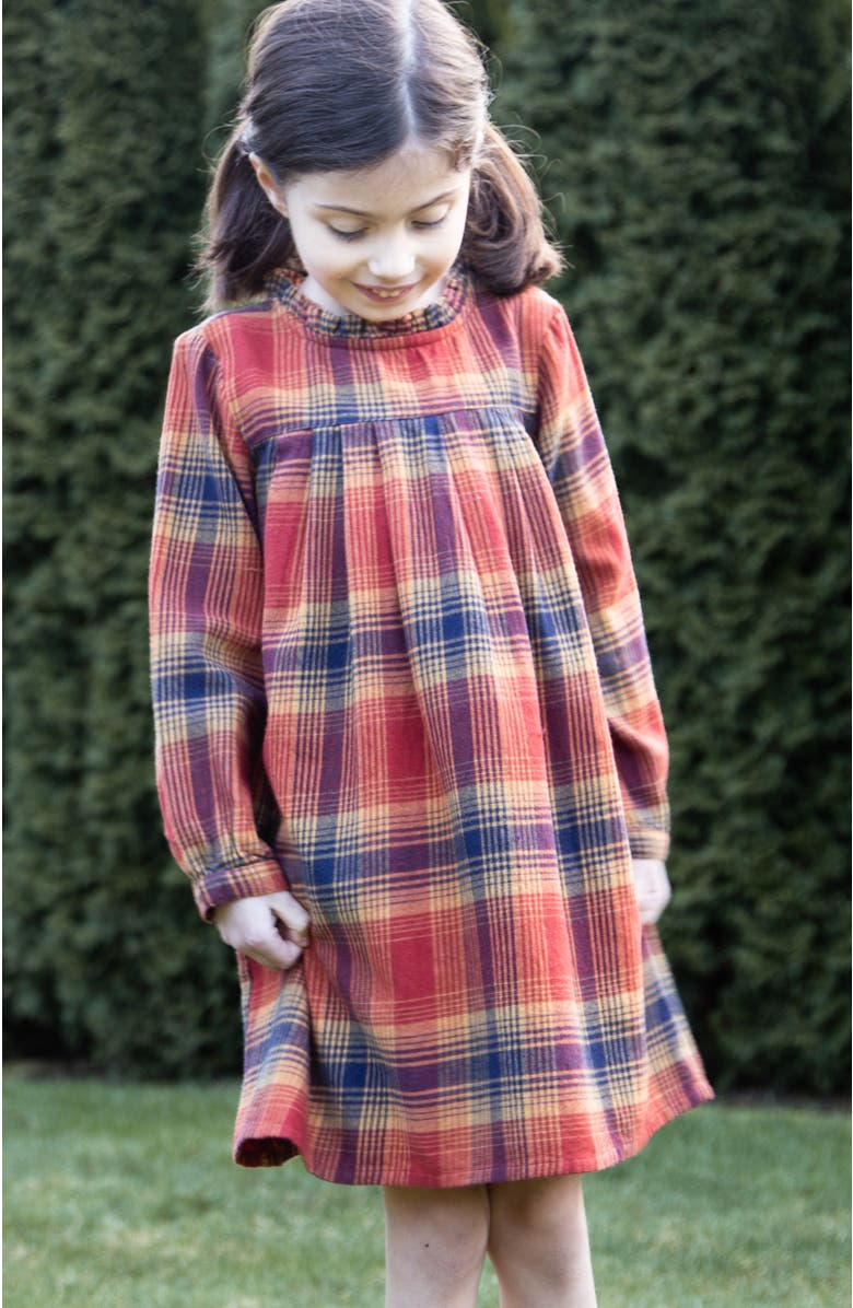 Beet World Girls' Long Sleeve Plaid Flannel Dress | Orange Check, Alternate, color, Orange