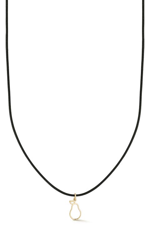 <p>14K Gold Pear Pendant Cord Necklace</p>