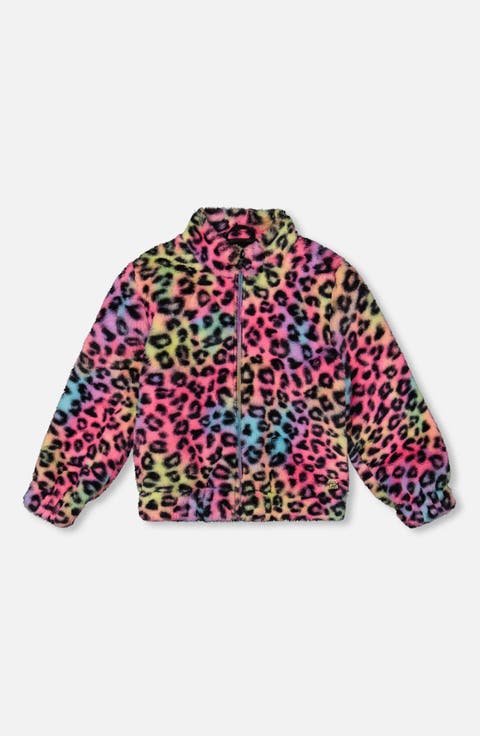 Faux Fur Zipped Jacket Multicolor Leopard (Toddler & Little Kid)
