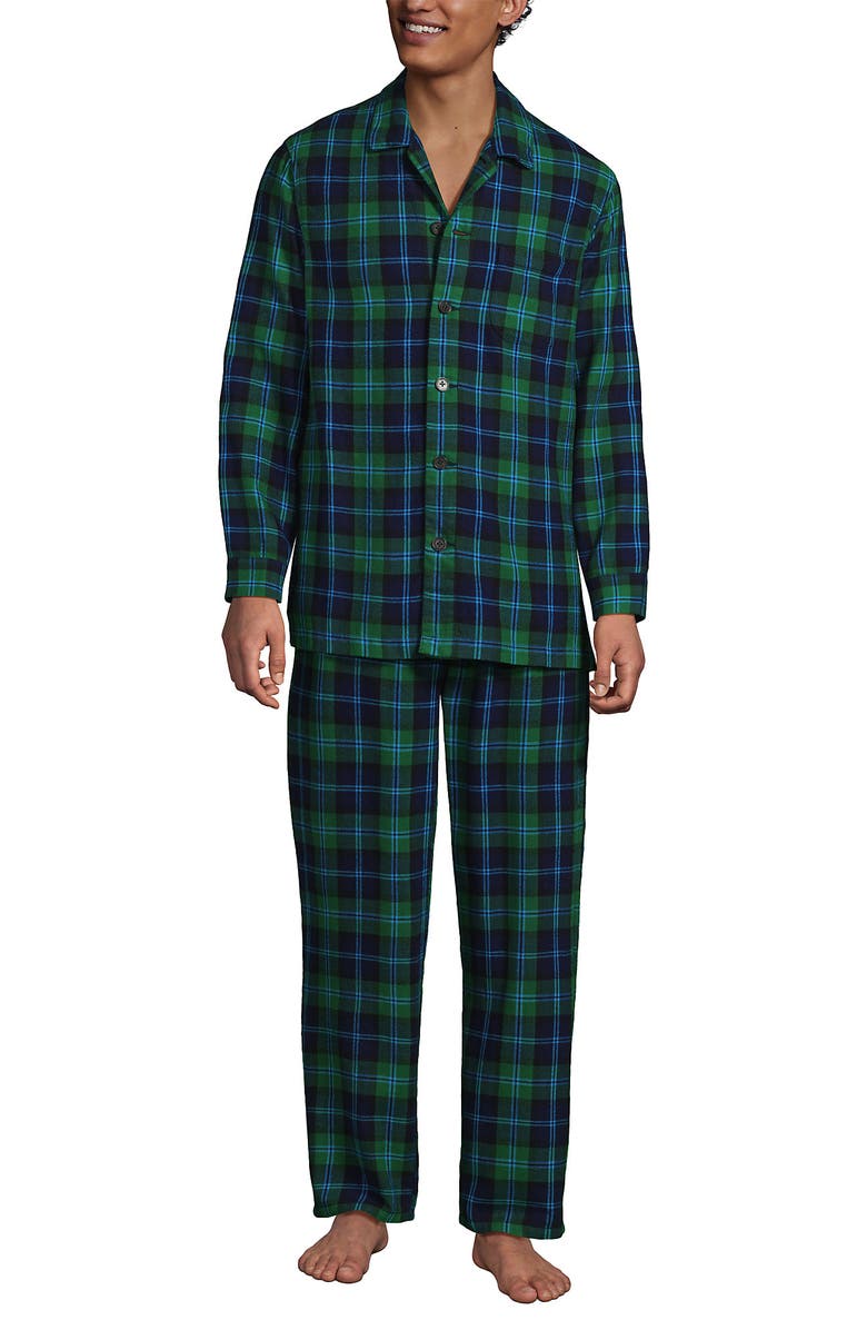 Lands' End Flannel Pajama Set, Main, color, Light Emerald Blackwatch