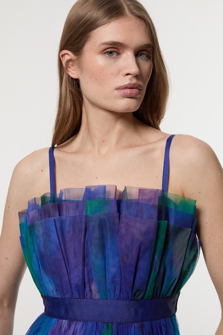 Dark Floral Bandeau Midi Dress, Alternate, color, Blue