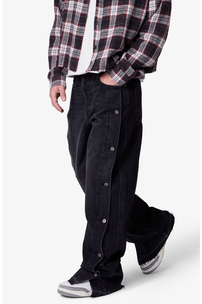 Offset Button Baggy Jeans, Alternate, color, BLACK