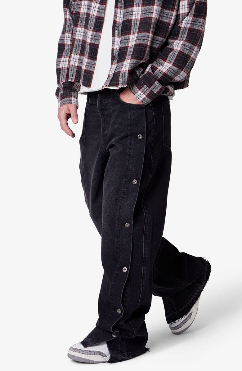 mnml Offset Button Baggy Jeans, Alternate, color, Black