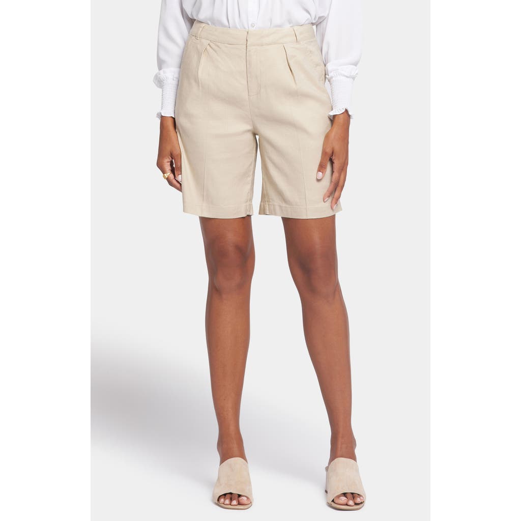 Nydj Relaxed Pleated Linen Blend Shorts In Feather